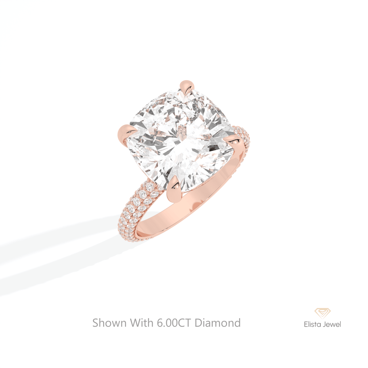 Cushion Cut Hidden Halo Wedding Lab Grown Diamond Ring in 10K Yellow Gold - Side View