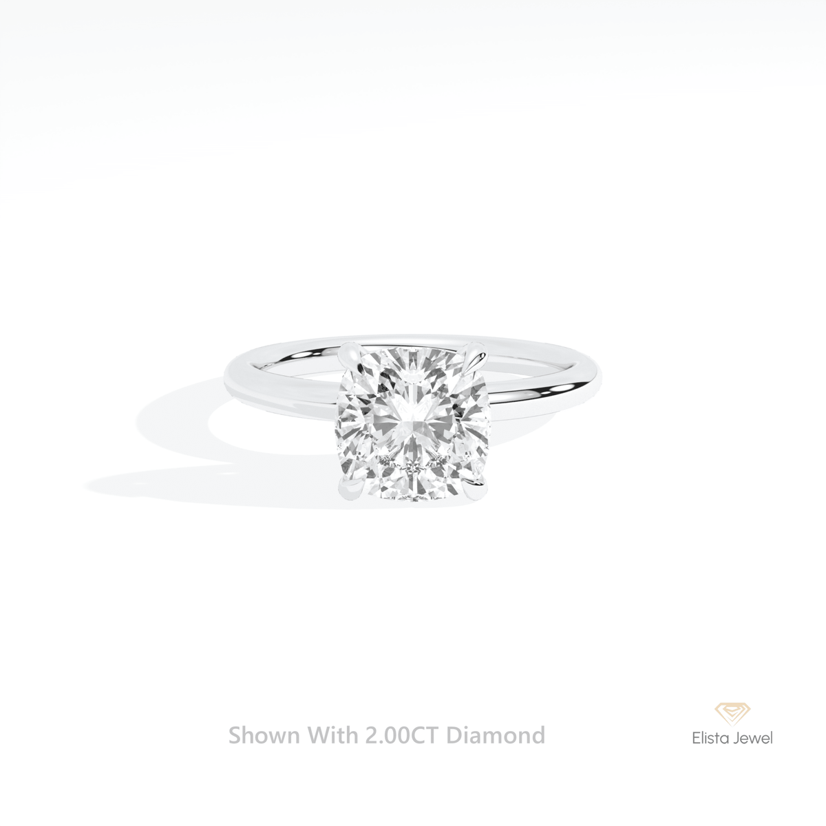 Cushion Cut Solitaire Engagement Lab Grown Diamond Ring in 10K White Gold - Front View