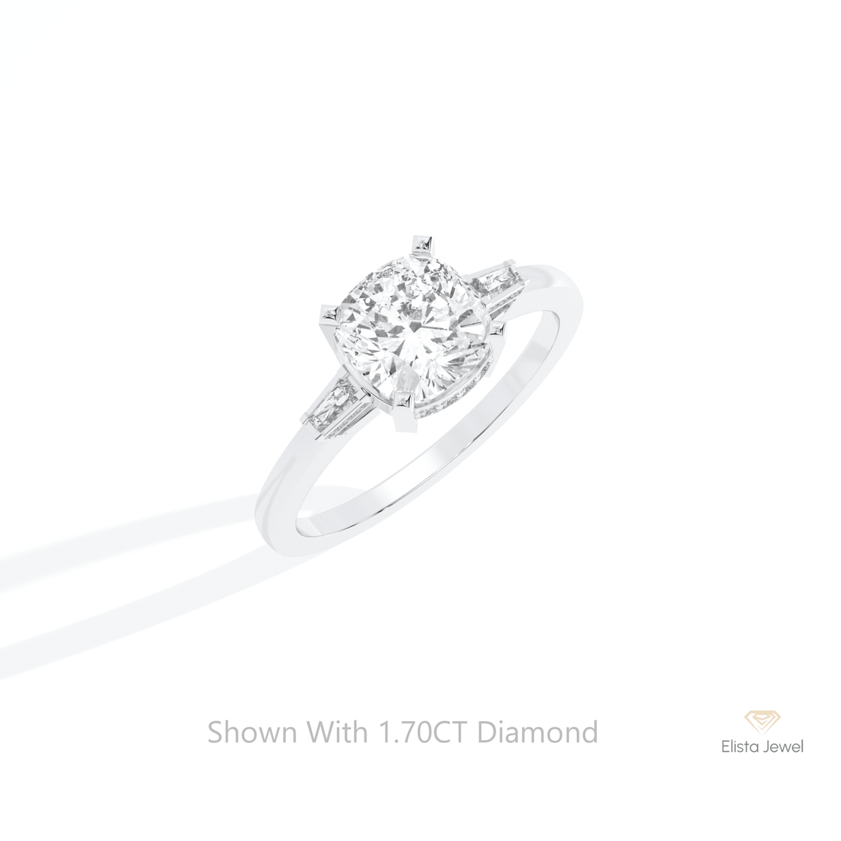 Cushion Cut Three Stone Wedding Lab Grown Diamond Ring in 14K Rose Gold - Profile View