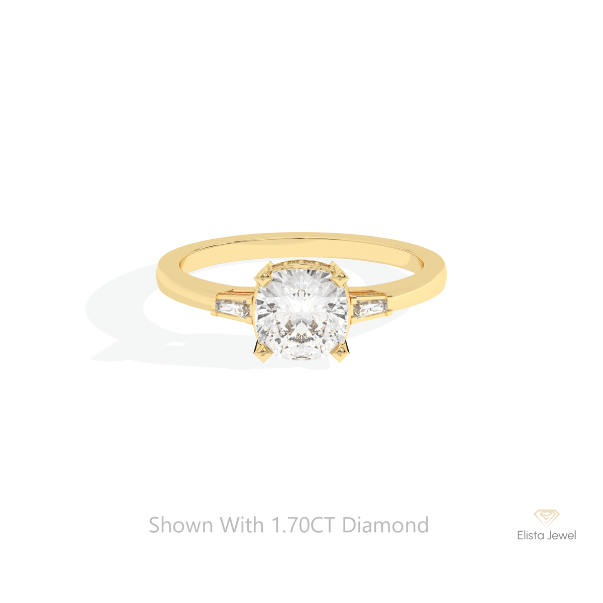 Cushion Cut Three Stone Wedding Lab Grown Diamond Ring in 10K White Gold - Front View