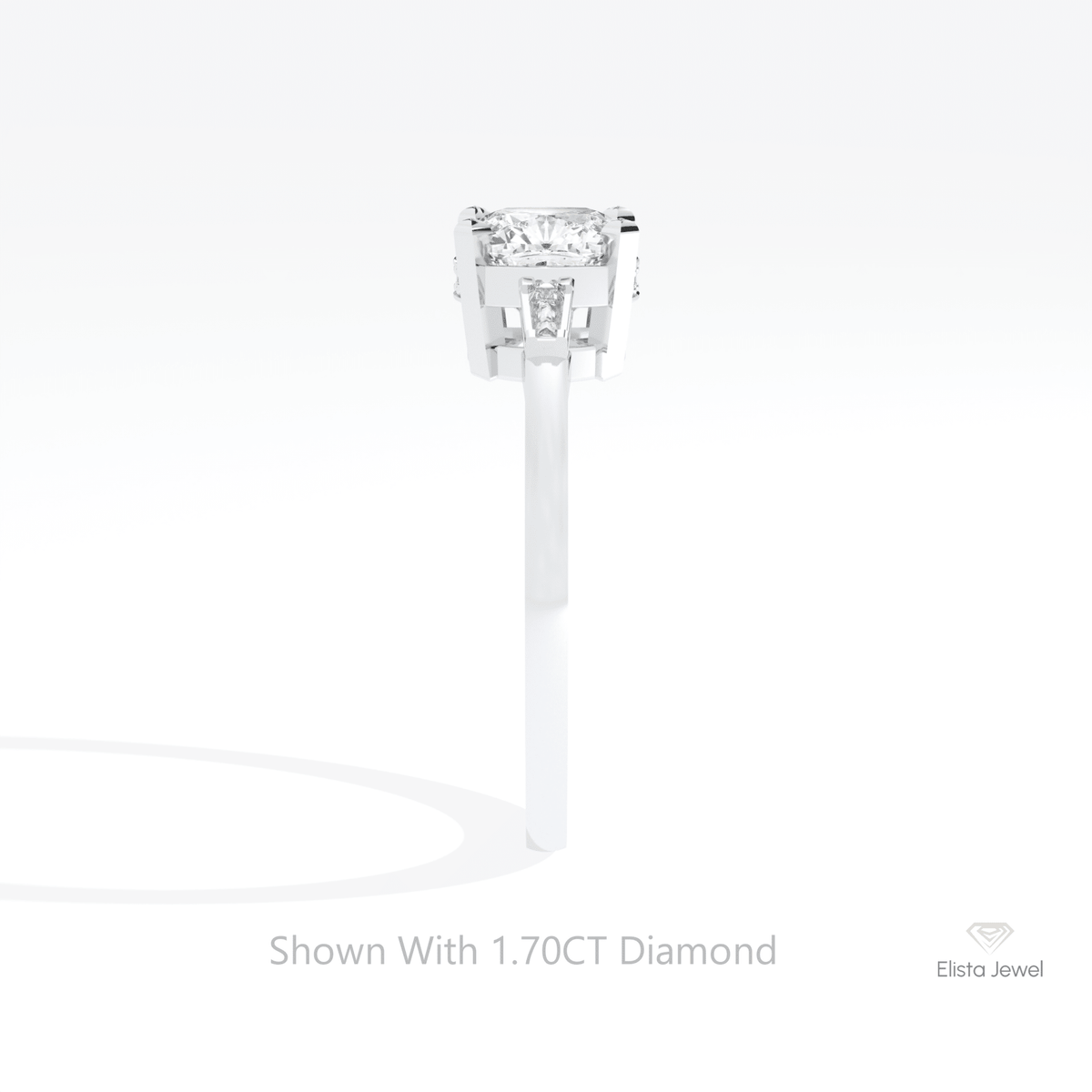 Cushion Cut Three Stone Wedding Lab Grown Diamond Ring in 18K Yellow Gold - Perspective View