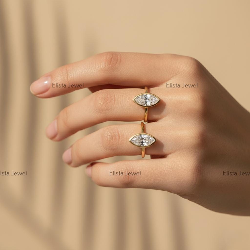 Marquise Lab-Grown Diamond Ring, 14K Yellow Gold Bezel Solitaire