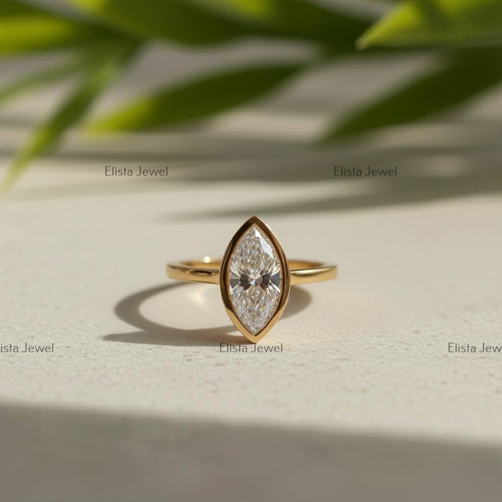 Marquise Lab-Grown Diamond Ring, 14K Yellow Gold Bezel Solitaire