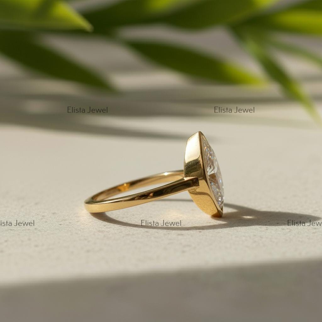 Marquise Lab-Grown Diamond Ring, 14K Yellow Gold Bezel Solitaire