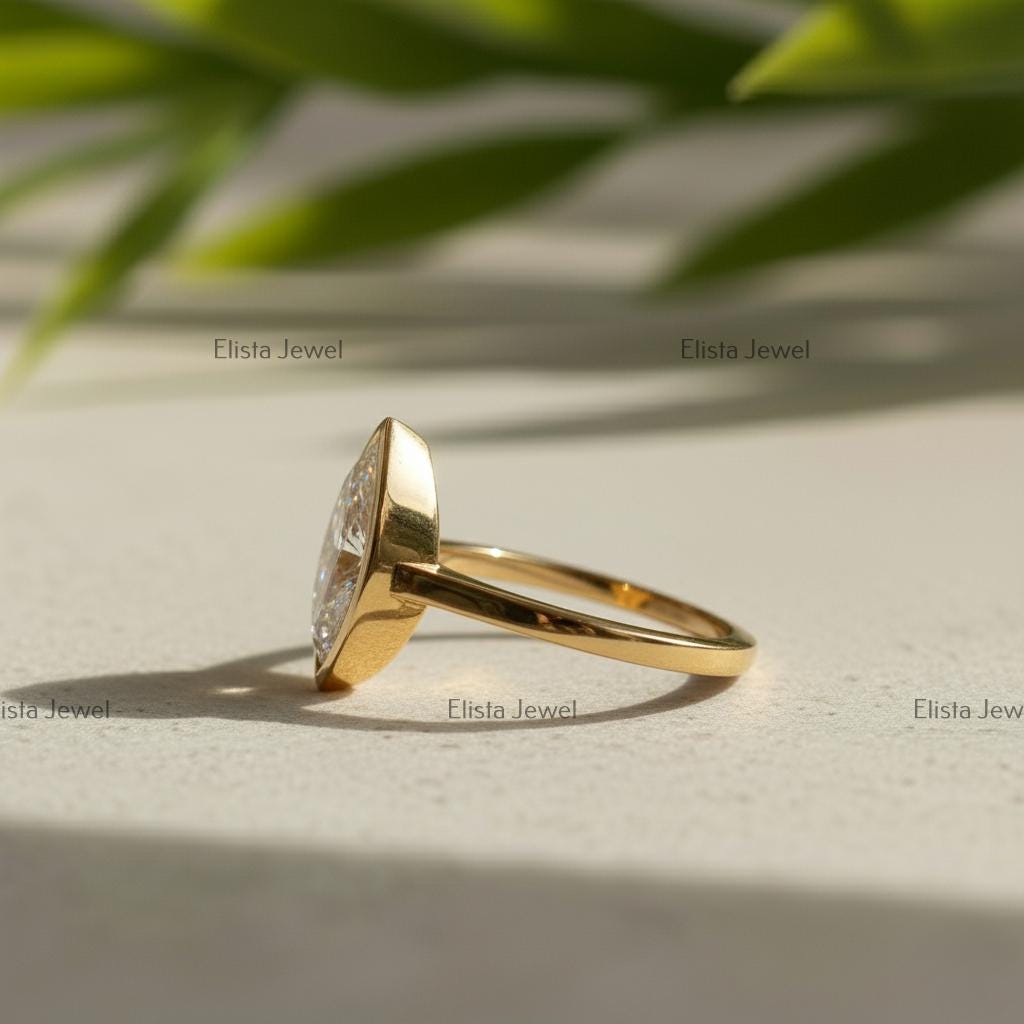Marquise Lab-Grown Diamond Ring, 14K Yellow Gold Bezel Solitaire