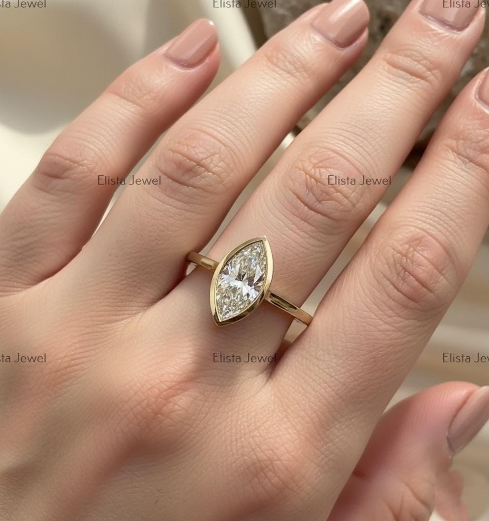 Marquise Lab-Grown Diamond Ring, 14K Yellow Gold Bezel Solitaire