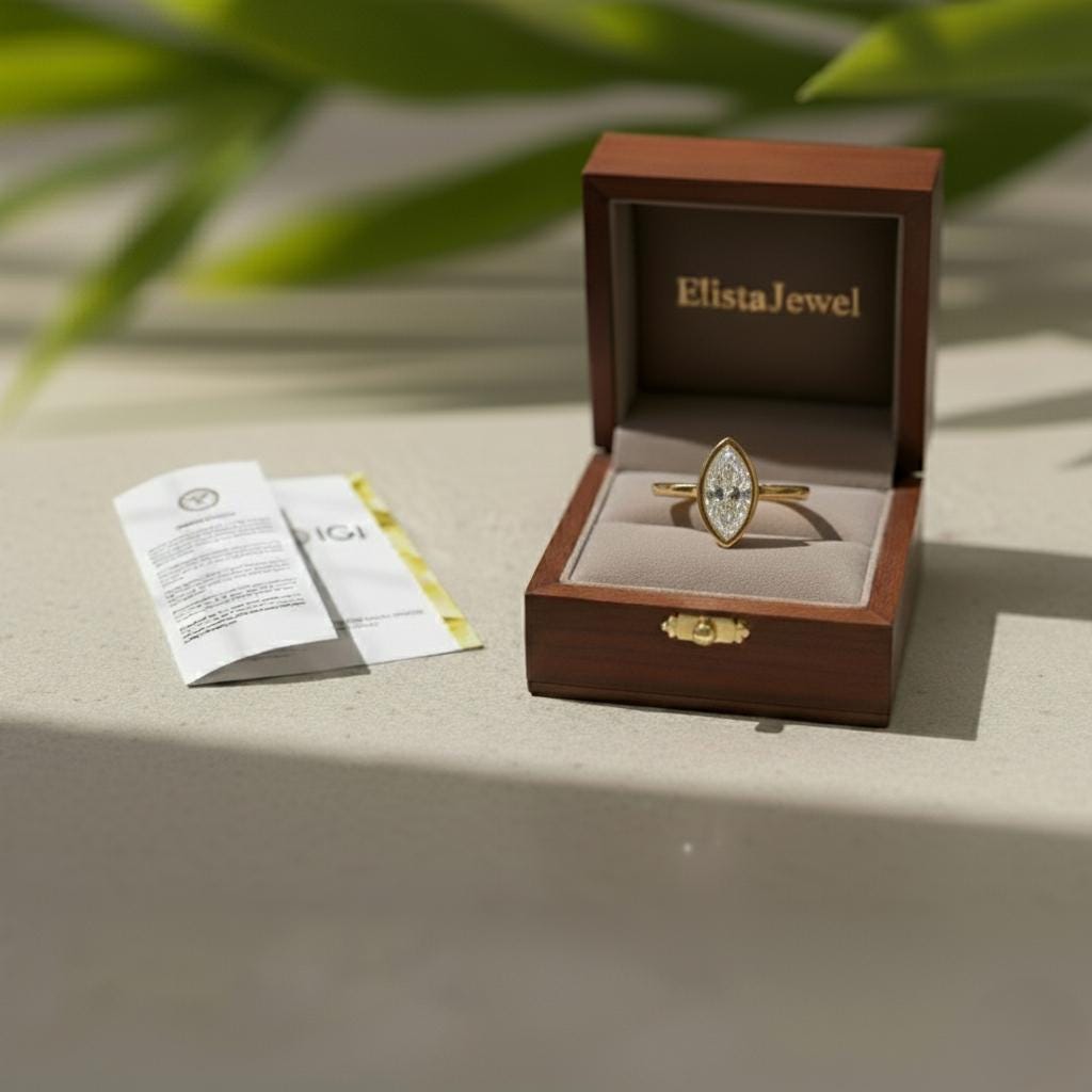 Marquise Lab-Grown Diamond Ring, 14K Yellow Gold Bezel Solitaire