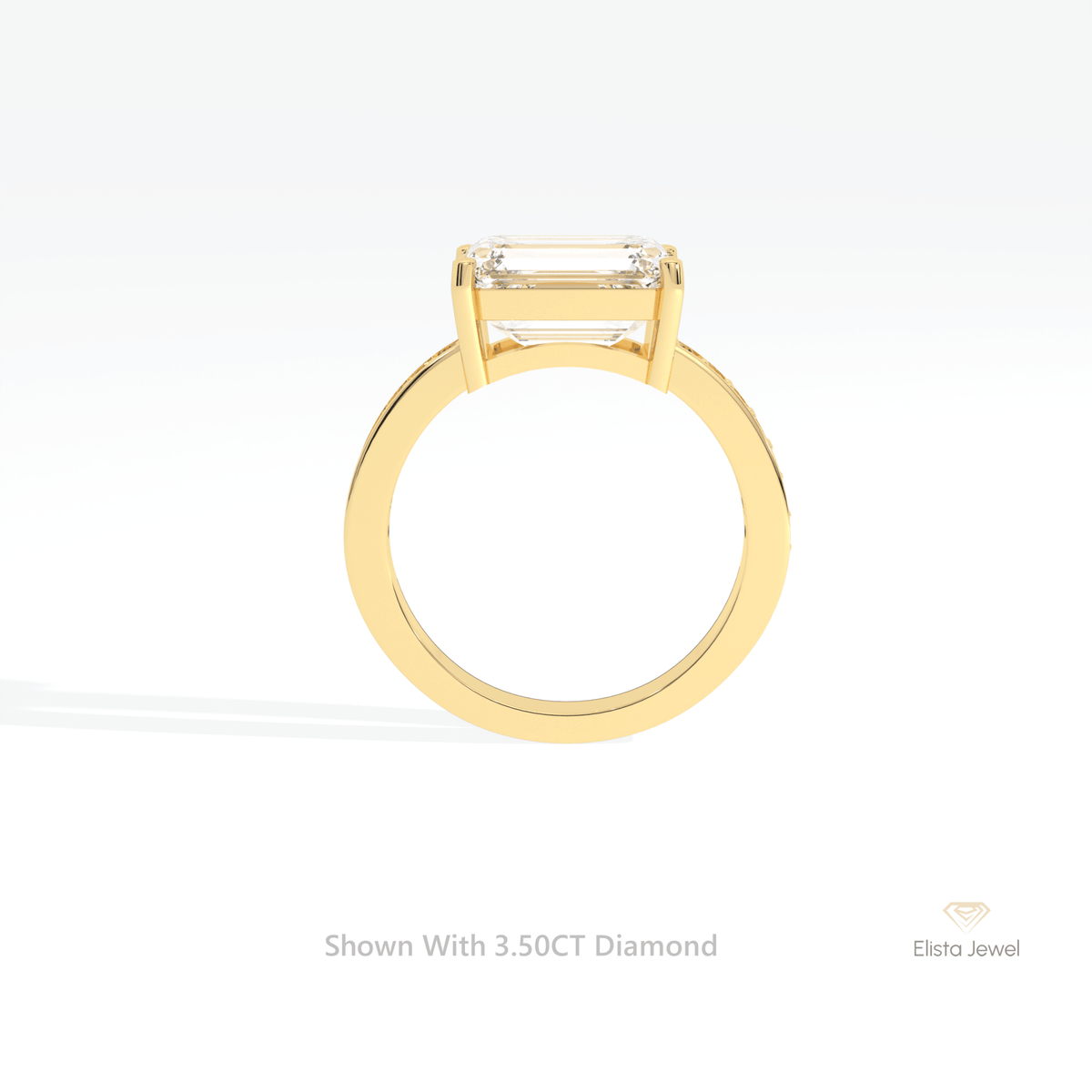 East West Emerald Cut Accent Lab Grown Diamond Ring in 10K Rose Gold - Angled View