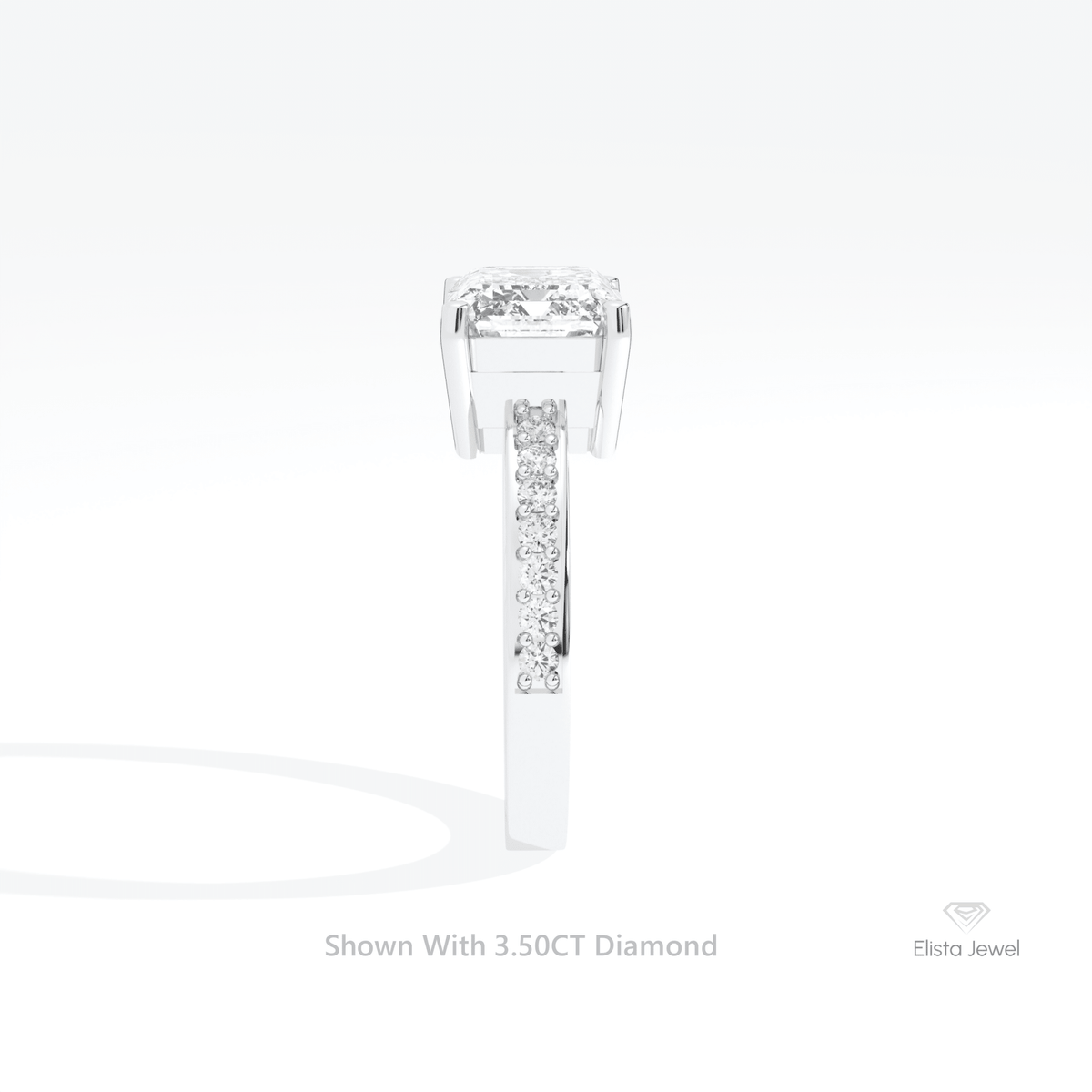 East West Emerald Cut Accent Lab Grown Diamond Ring in 18K Yellow Gold - Perspective View