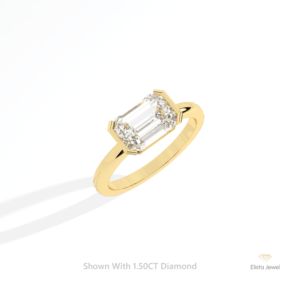 East West Emerald Cut Semi Bezel Solitaire Lab Grown Diamond Ring in Platinum - Lifestyle View
