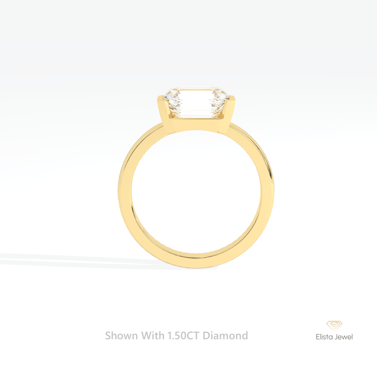 East West Emerald Cut Semi Bezel Solitaire Lab Grown Diamond Ring - Alternative View