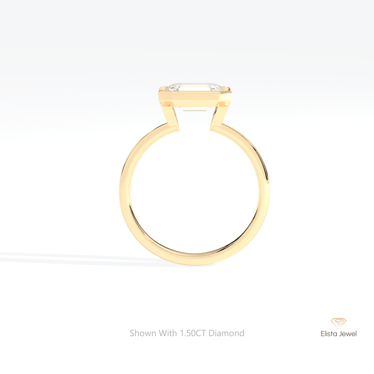 East West Emerald Cut Solitaire Lab Grown Diamond Ring in 18K Yellow Gold - Perspective View