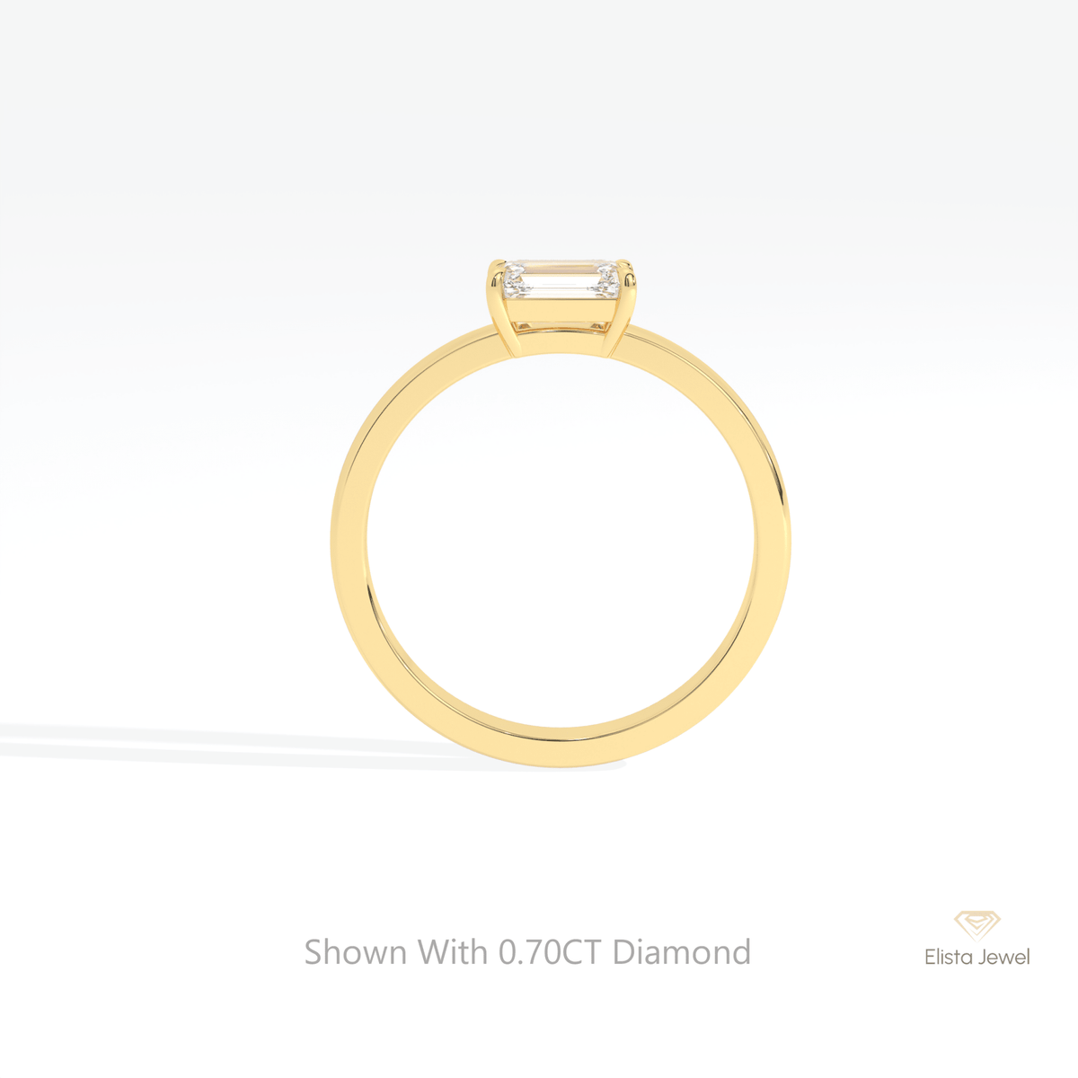 East West Emerald Cut Solitaire Lab Grown Diamond Ring in 10K Rose Gold - Angled View