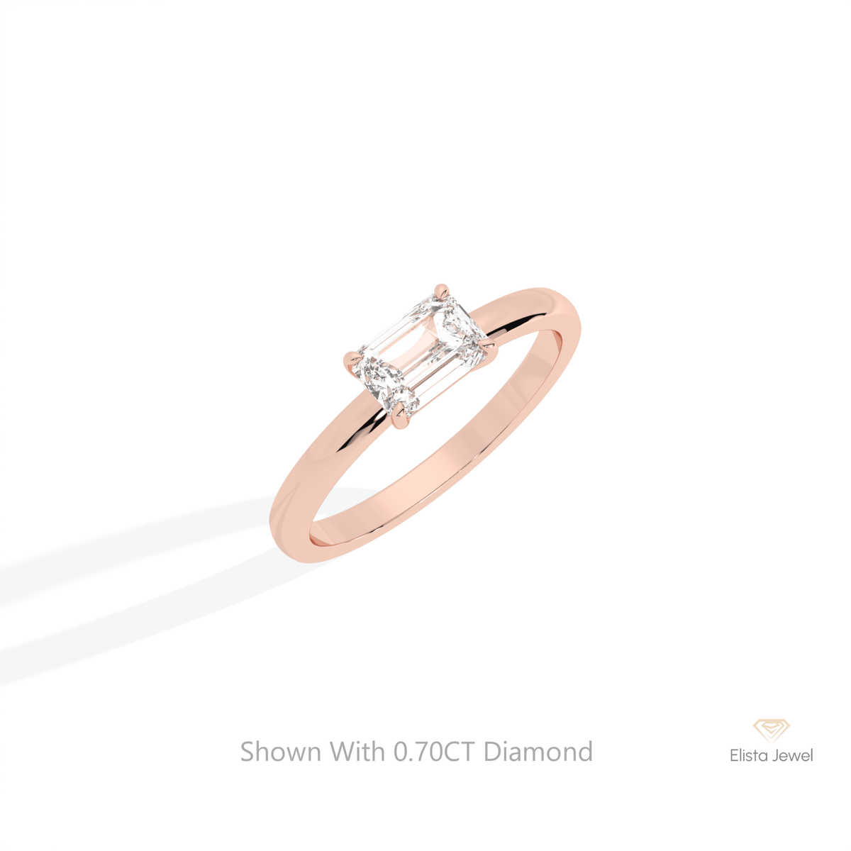 East West Emerald Cut Solitaire Lab Grown Diamond Ring in Platinum - Lifestyle View
