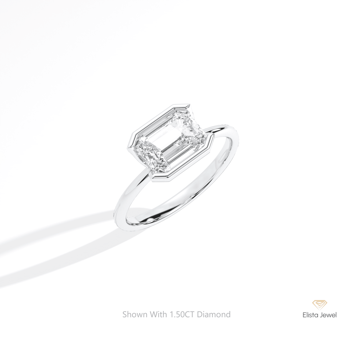 East West Emerald Cut Solitaire Lab Grown Diamond Ring in Platinum - Lifestyle View
