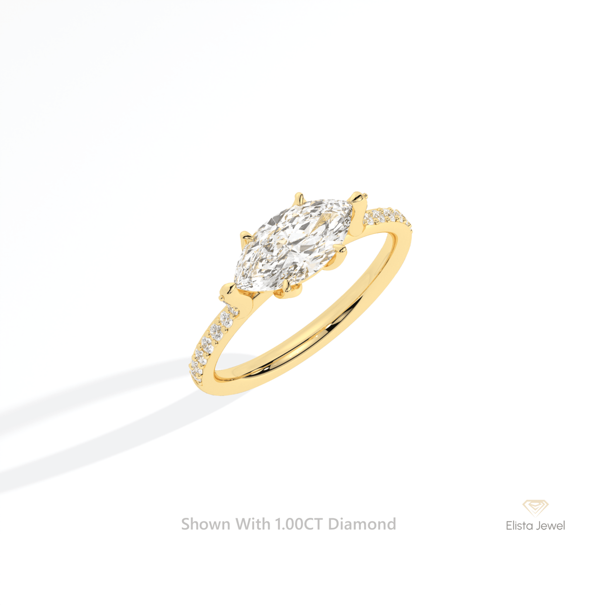 East West Marquise Cut Accent Wedding Lab Grown Diamond Ring in 10K Yellow Gold - Side View