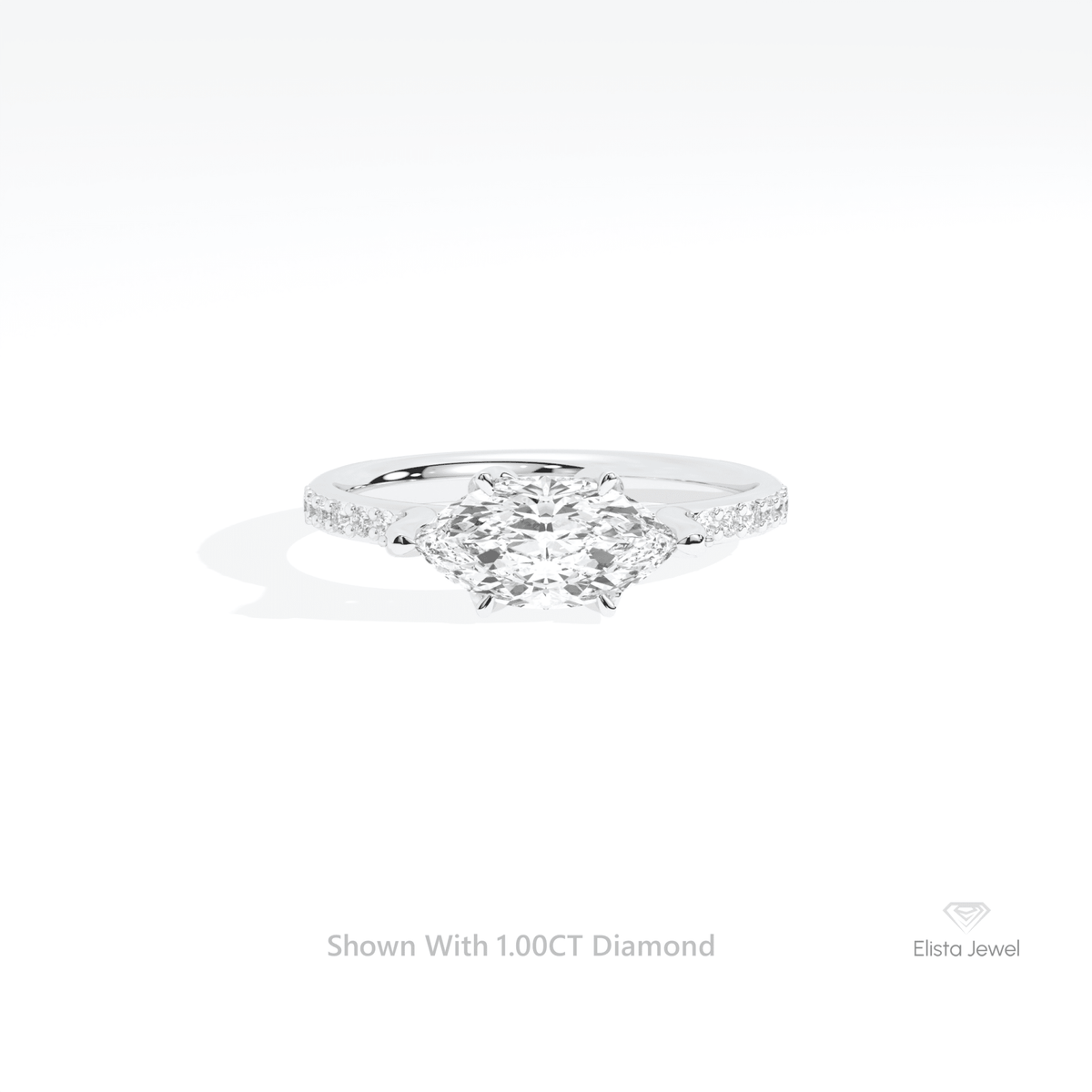 East West Marquise Cut Accent Wedding Lab Grown Diamond Ring in 14K Yellow Gold - Detail View