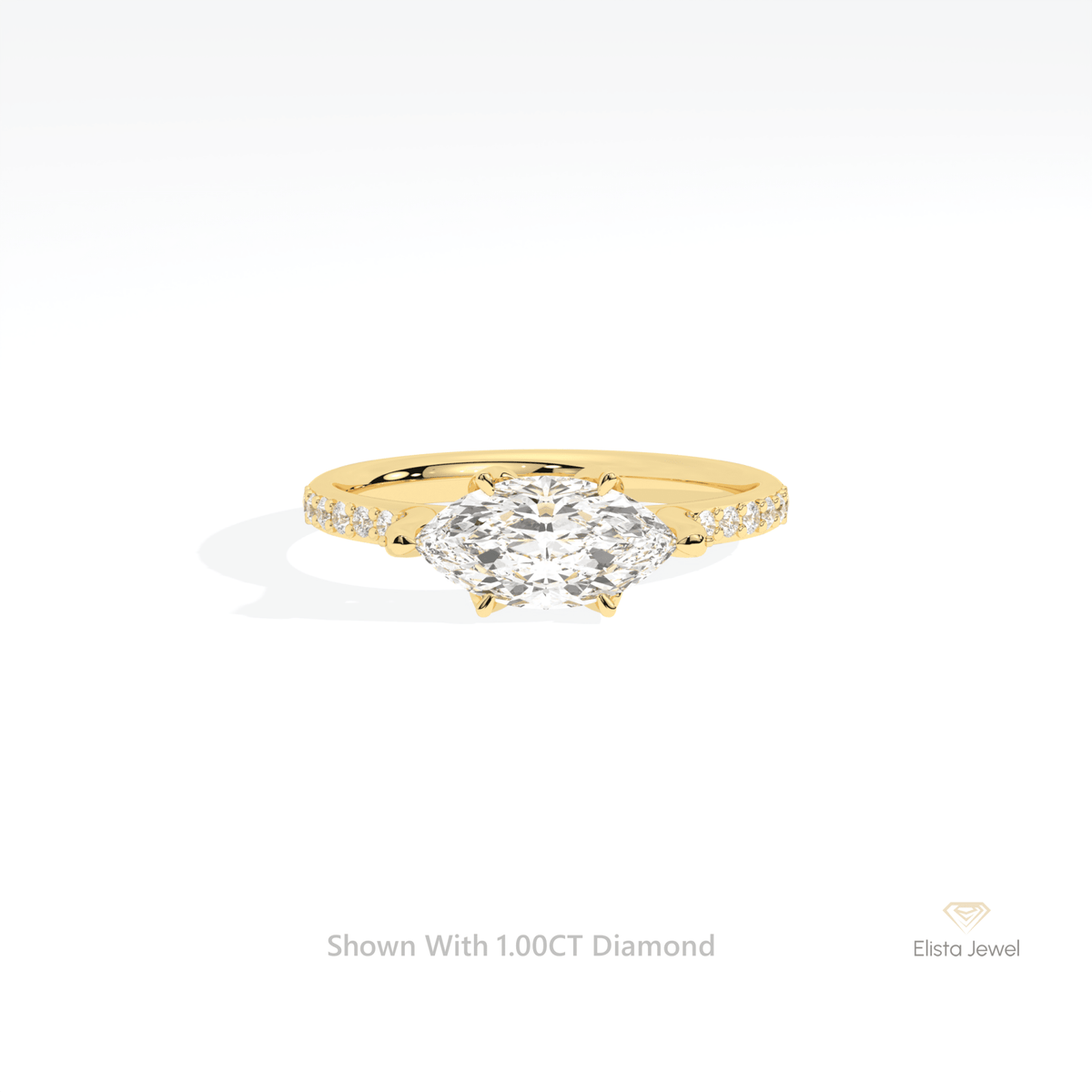 East West Marquise Cut Accent Wedding Lab Grown Diamond Ring in 10K White Gold - Front View