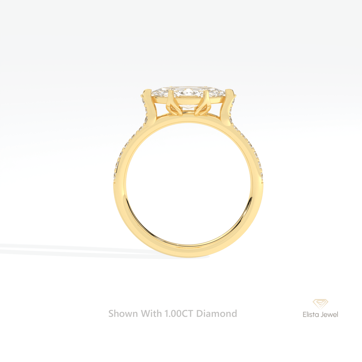 East West Marquise Cut Accent Wedding Lab Grown Diamond Ring in 10K Rose Gold - Angled View