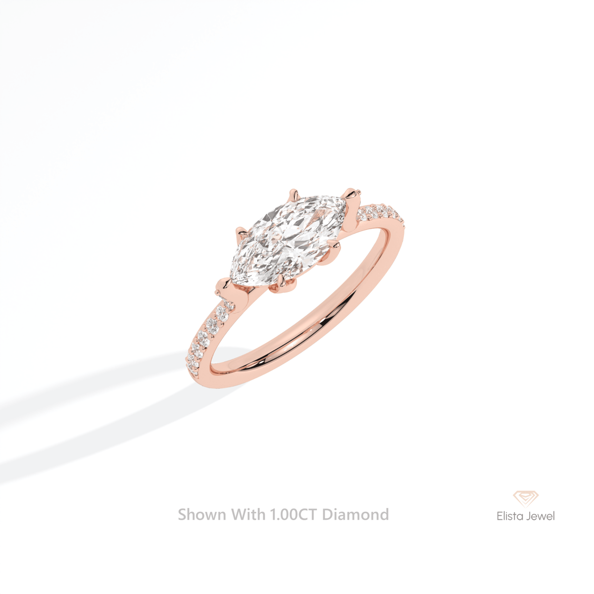 East West Marquise Cut Accent Wedding Lab Grown Diamond Ring in Platinum - Lifestyle View