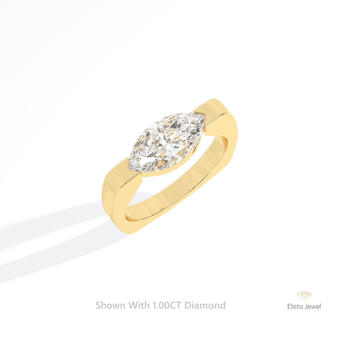 East West Marquise Cut Engagement Lab Grown Diamond Ring in 10K Yellow Gold - Side View