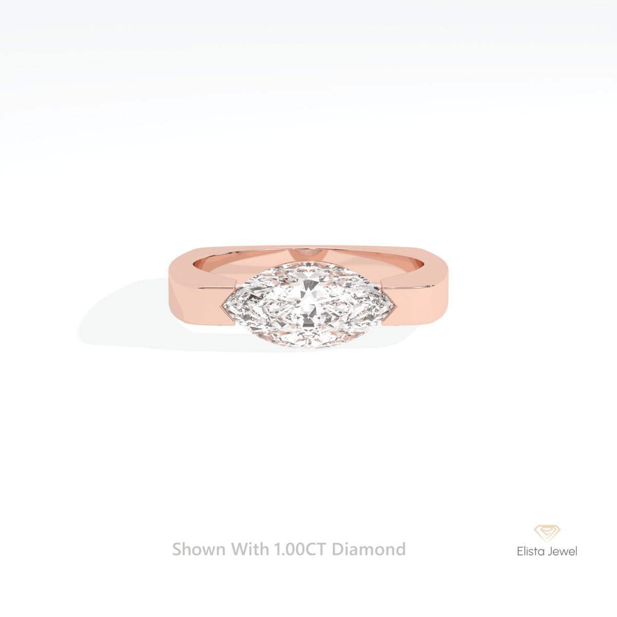 East West Marquise Cut Engagement Lab Grown Diamond Ring in 18K Rose Gold - Ring on Hand View