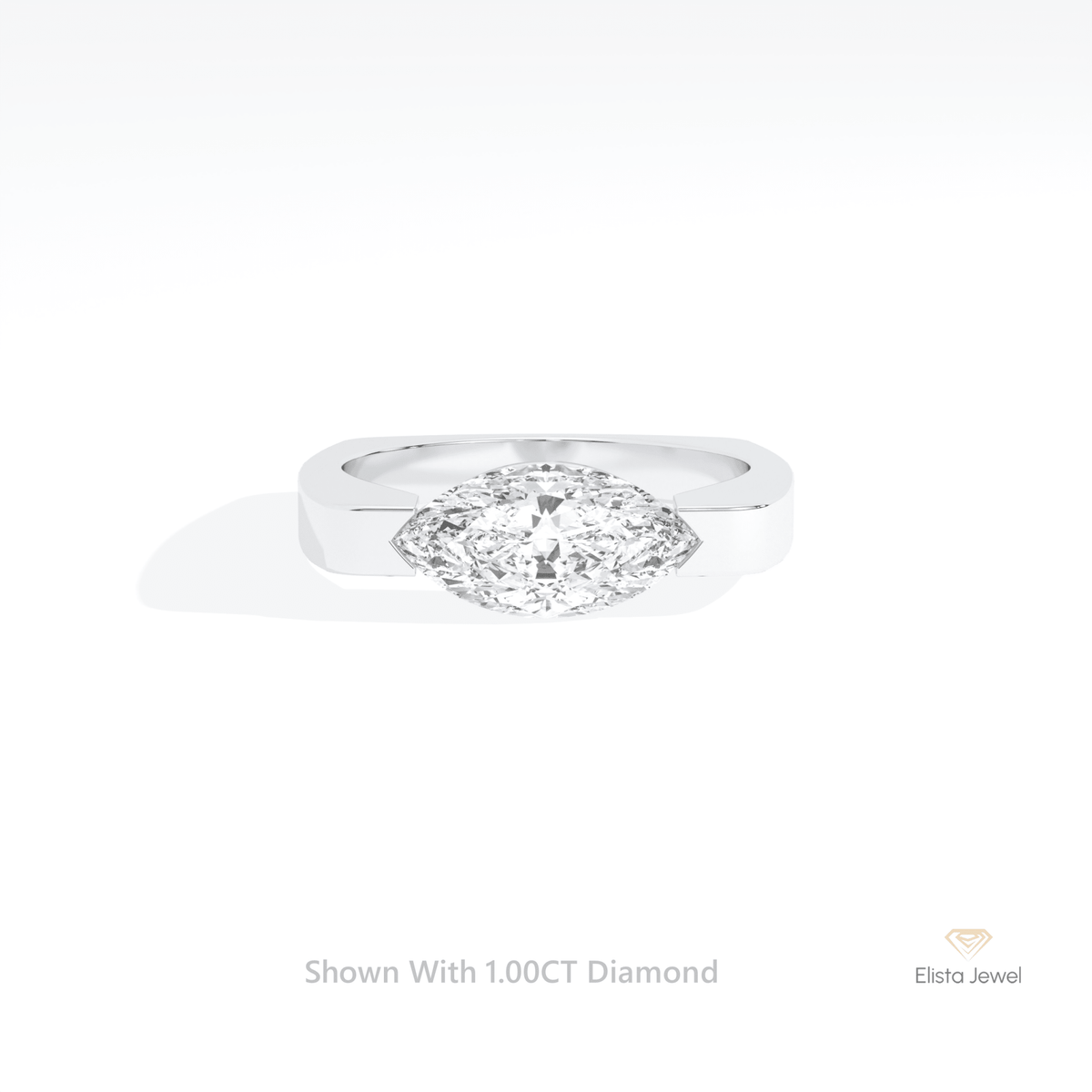 East West Marquise Cut Engagement Lab Grown Diamond Ring in 14K Yellow Gold - Detail View