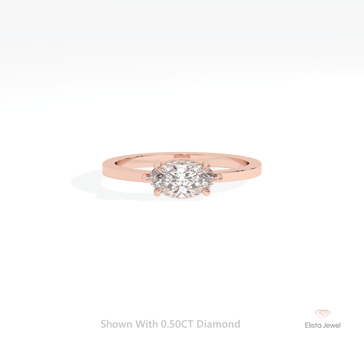 East West Marquise Cut Solitaire Lab Grown Diamond Ring in 18K Rose Gold - Ring on Hand View