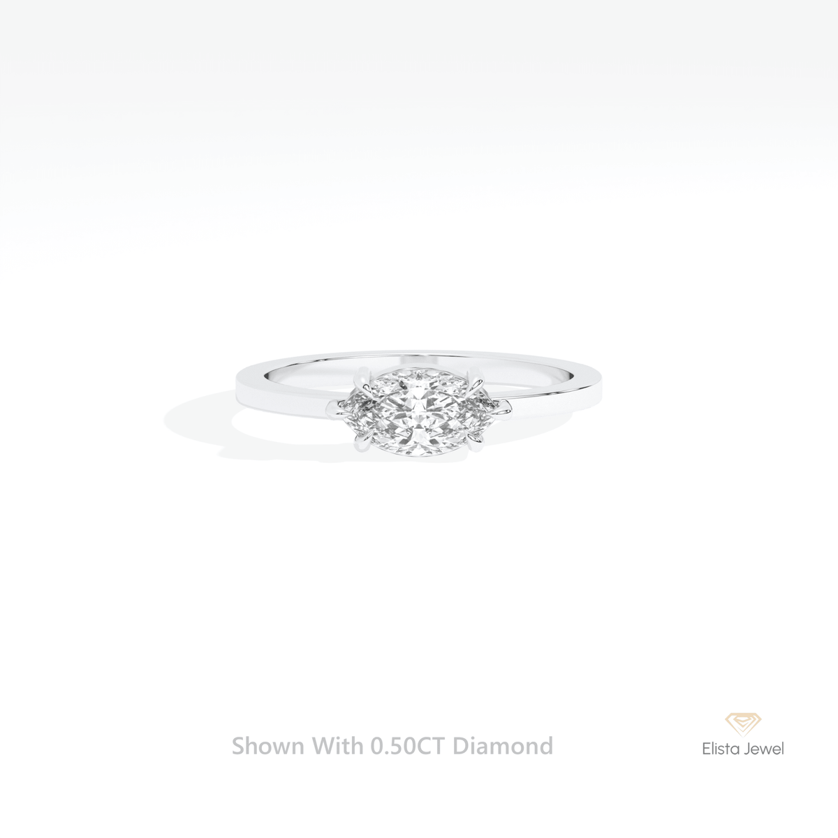 East West Marquise Cut Solitaire Lab Grown Diamond Ring in 14K Yellow Gold - Detail View