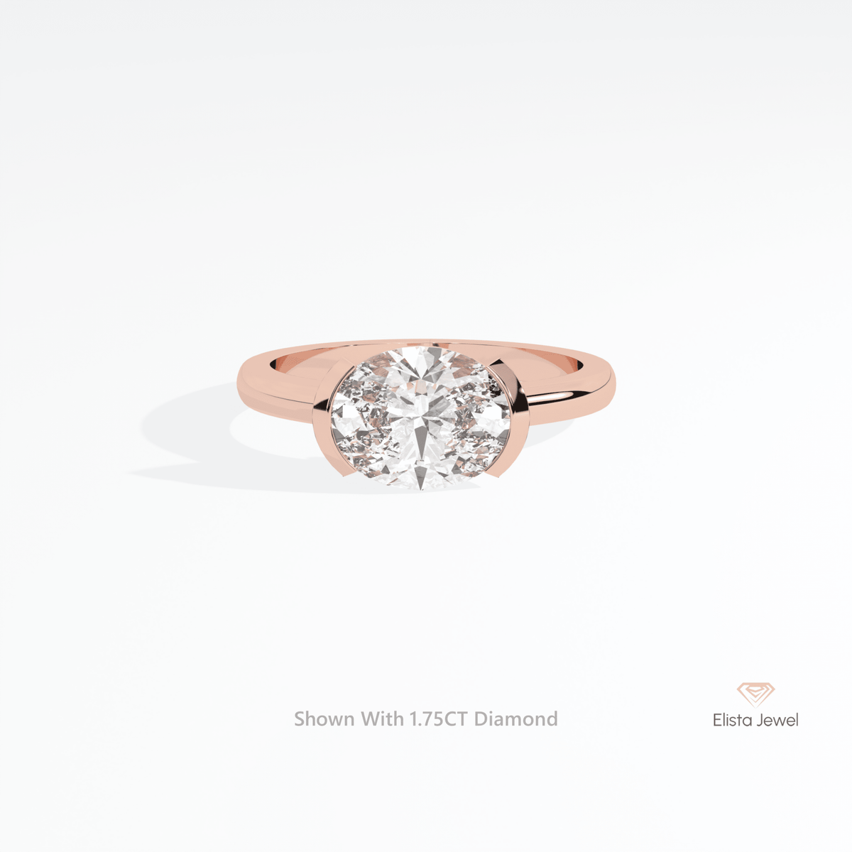 East West Oval Cut Bezel Solitaire Lab Grown Diamond Ring in 10K White Gold - Front View