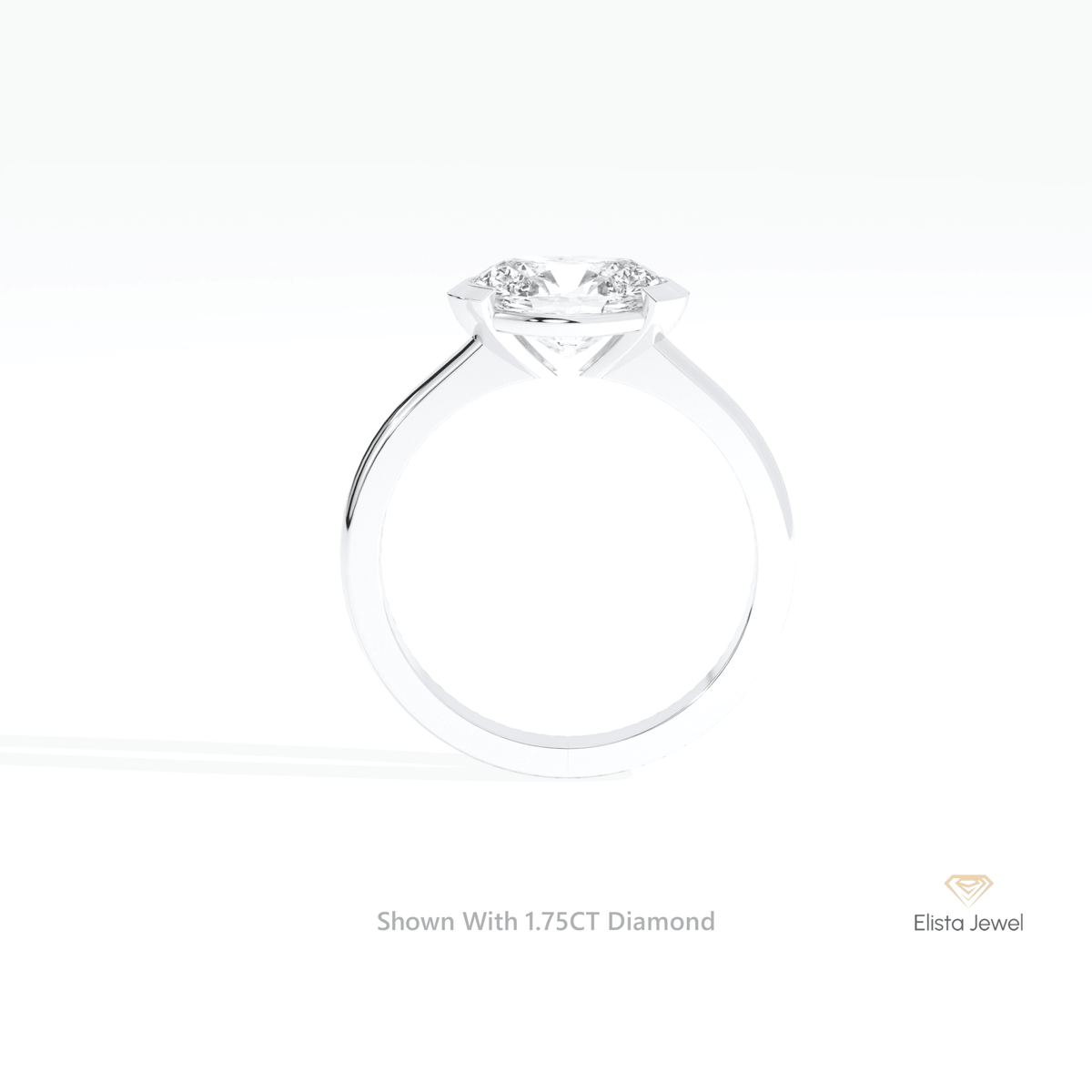 East West Oval Cut Bezel Solitaire Lab Grown Diamond Ring in 18K White Gold - Close-up View