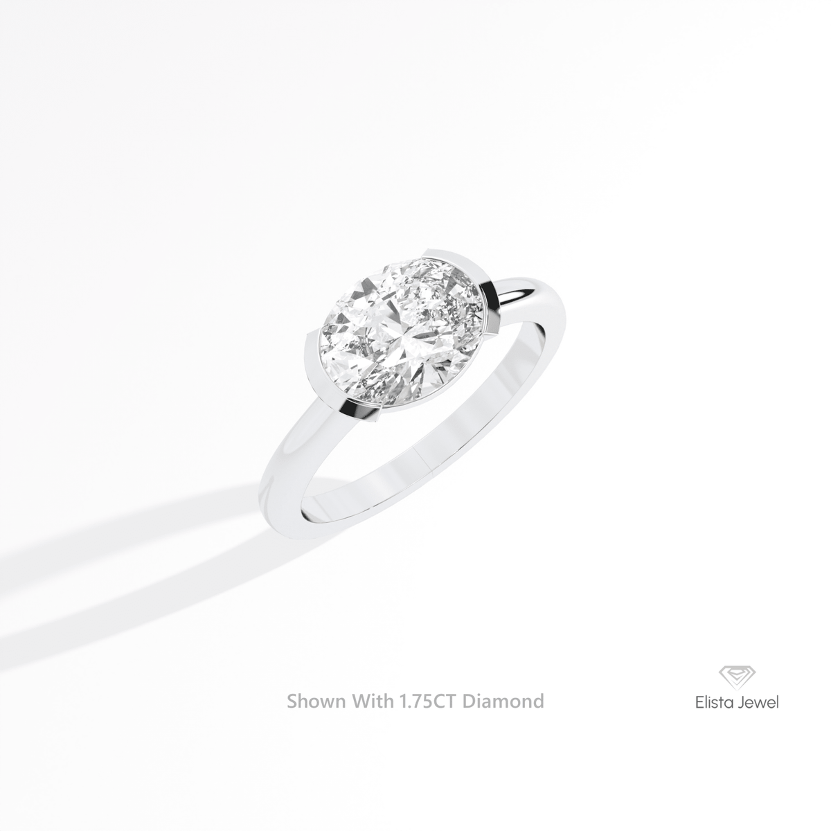 East West Oval Cut Bezel Solitaire Lab Grown Diamond Ring in 14K Rose Gold - Profile View