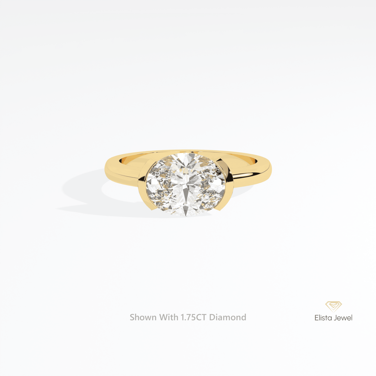 East West Oval Cut Bezel Solitaire Lab Grown Diamond Ring in 18K Rose Gold - Ring on Hand View