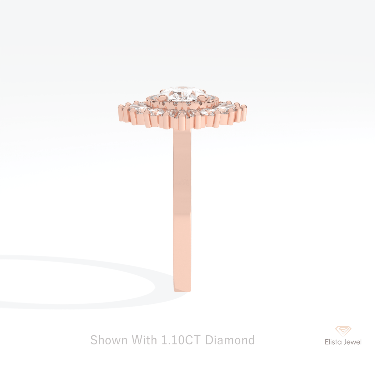 East West Oval Cut Halo Starburst Lab Grown Diamond Ring - Additional View