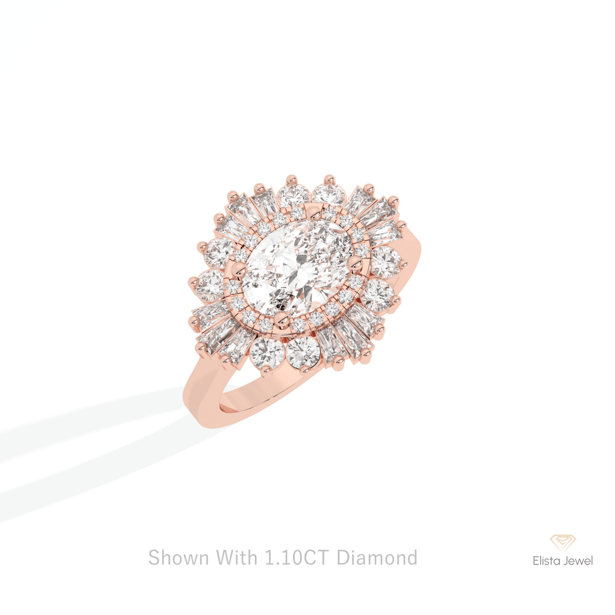 East West Oval Cut Halo Starburst Lab Grown Diamond Ring in Platinum - Lifestyle View