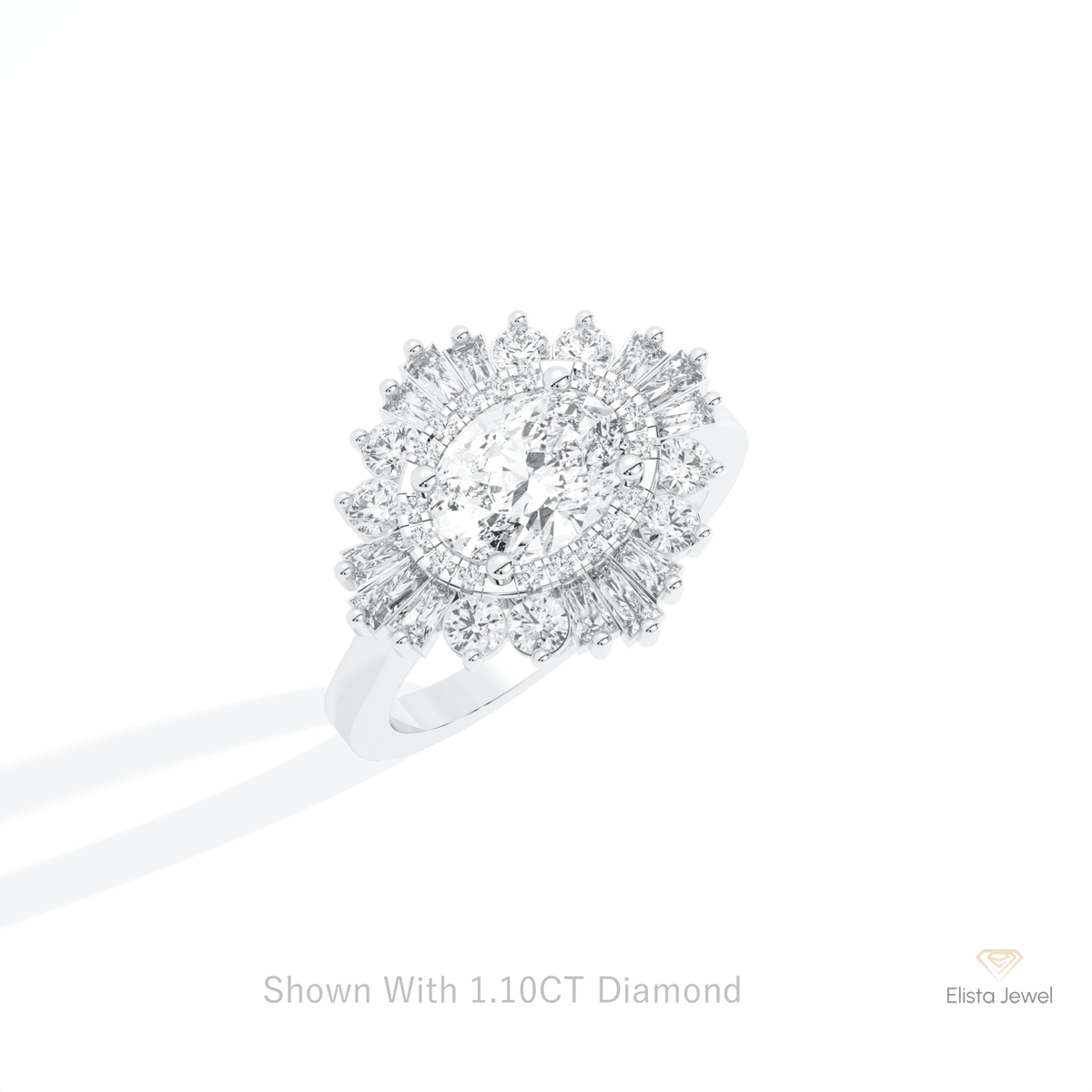 East West Oval Cut Halo Starburst Lab Grown Diamond Ring in 14K Rose Gold - Profile View