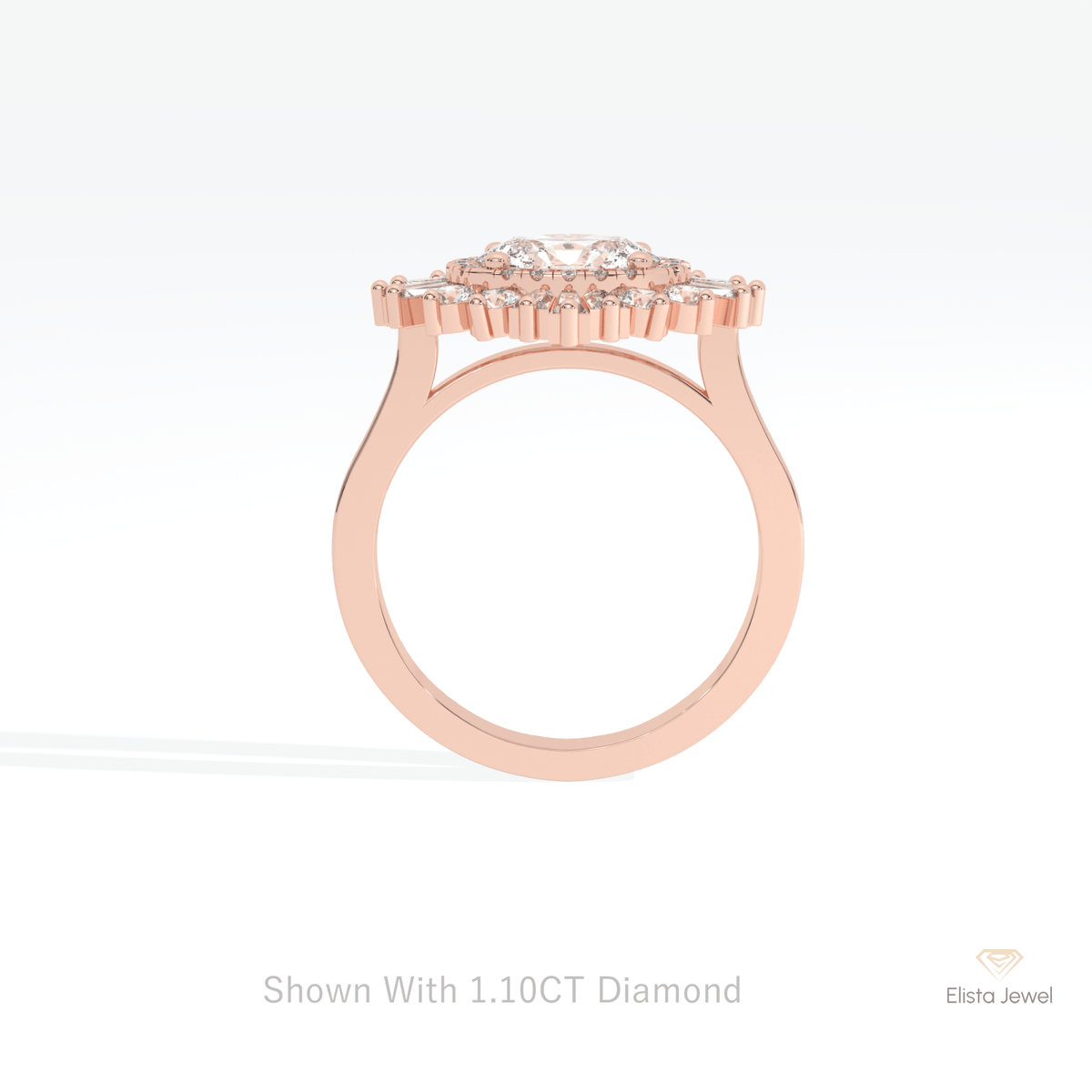 East West Oval Cut Halo Starburst Lab Grown Diamond Ring - Alternative View