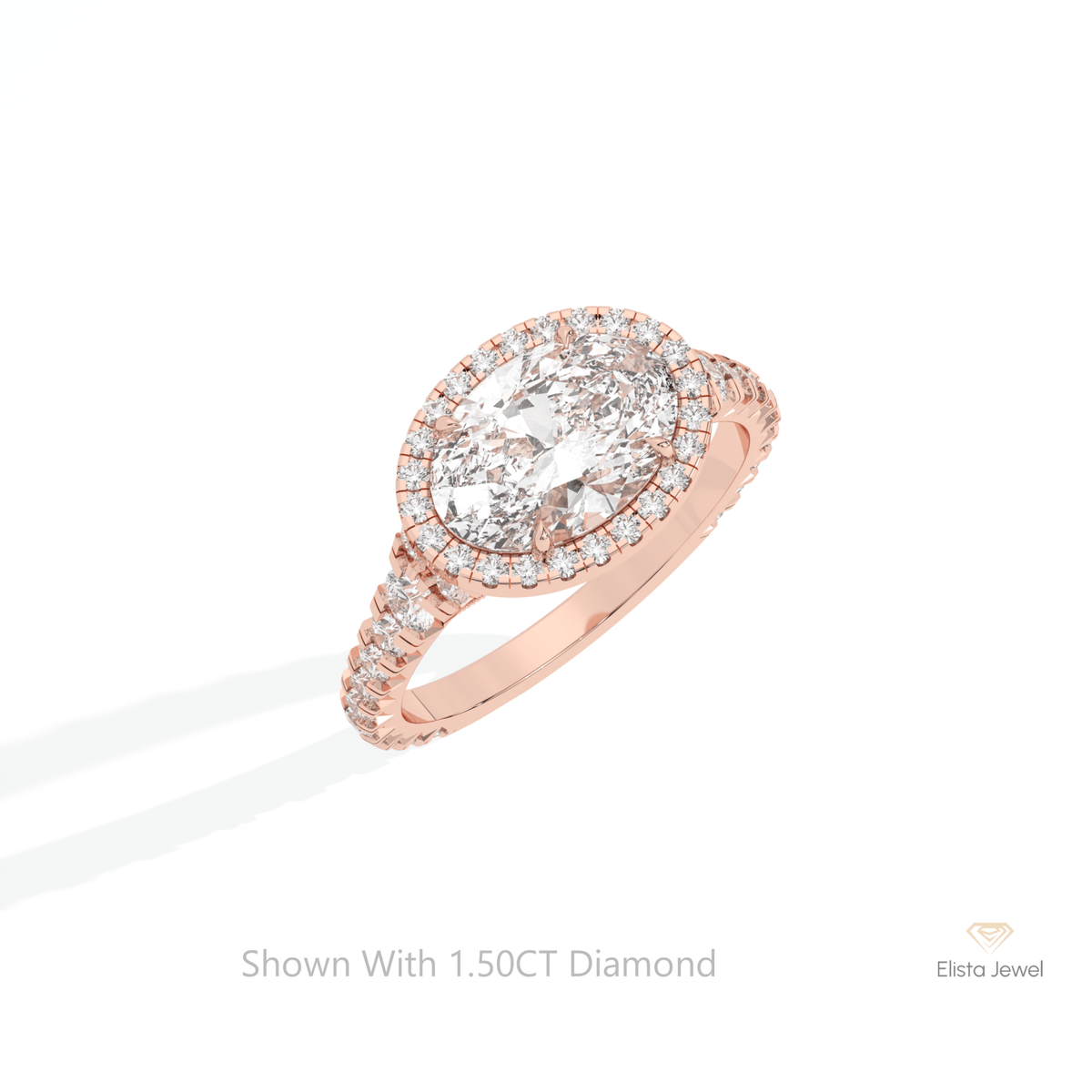 East West Oval Cut Halo Wedding Lab Grown Diamond Ring in Platinum - Lifestyle View