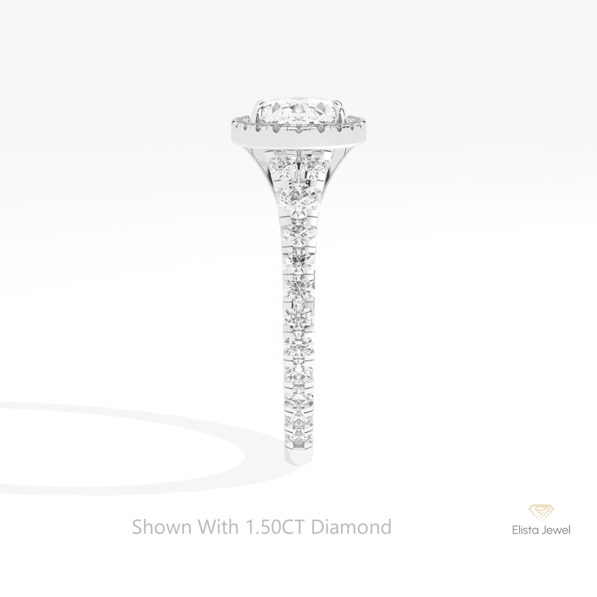 East West Oval Cut Halo Wedding Lab Grown Diamond Ring in 18K Yellow Gold - Perspective View