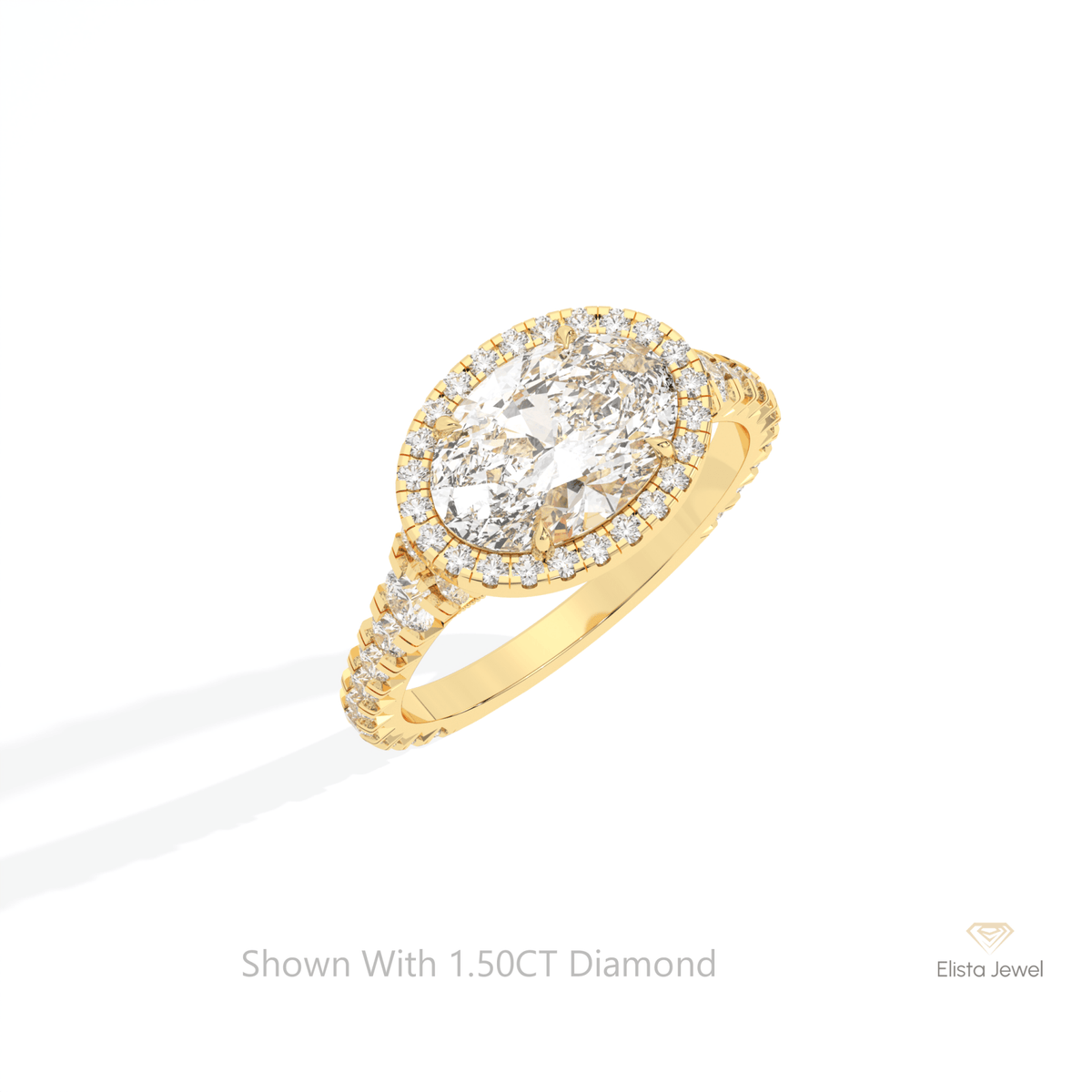 East West Oval Cut Halo Wedding Lab Grown Diamond Ring in 10K Yellow Gold - Side View