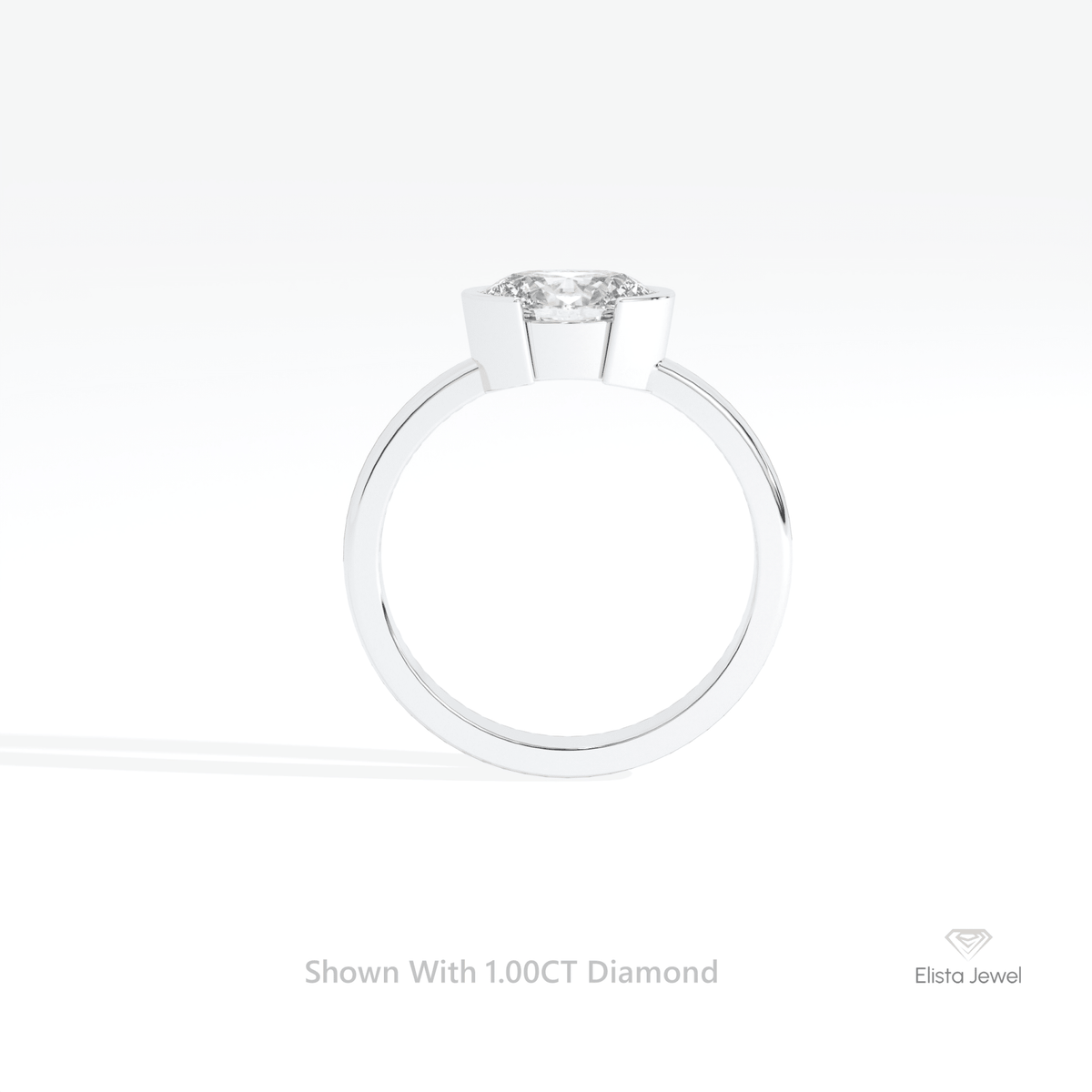 East West Oval Cut Solitaire Semi Bezel Lab Grown Diamond Ring in 18K White Gold - Close-up View