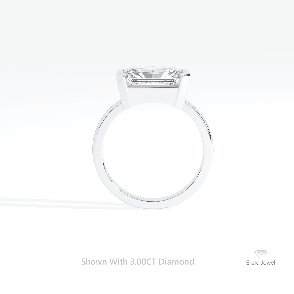 East West Radiant Cut Bezel Solitaire Lab Grown Diamond Ring in 18K White Gold - Close-up View