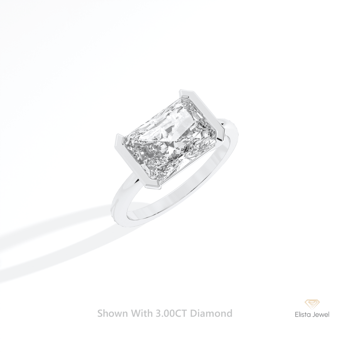 East West Radiant Cut Bezel Solitaire Lab Grown Diamond Ring in 14K Rose Gold - Profile View