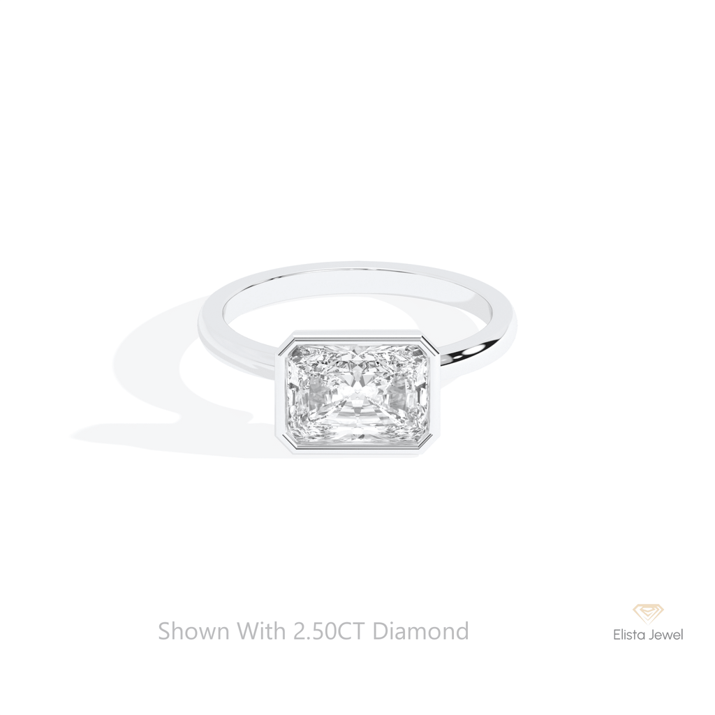 East West Radiant Cut Solitaire Lab Grown Diamond Ring in 14K Yellow Gold - Detail View