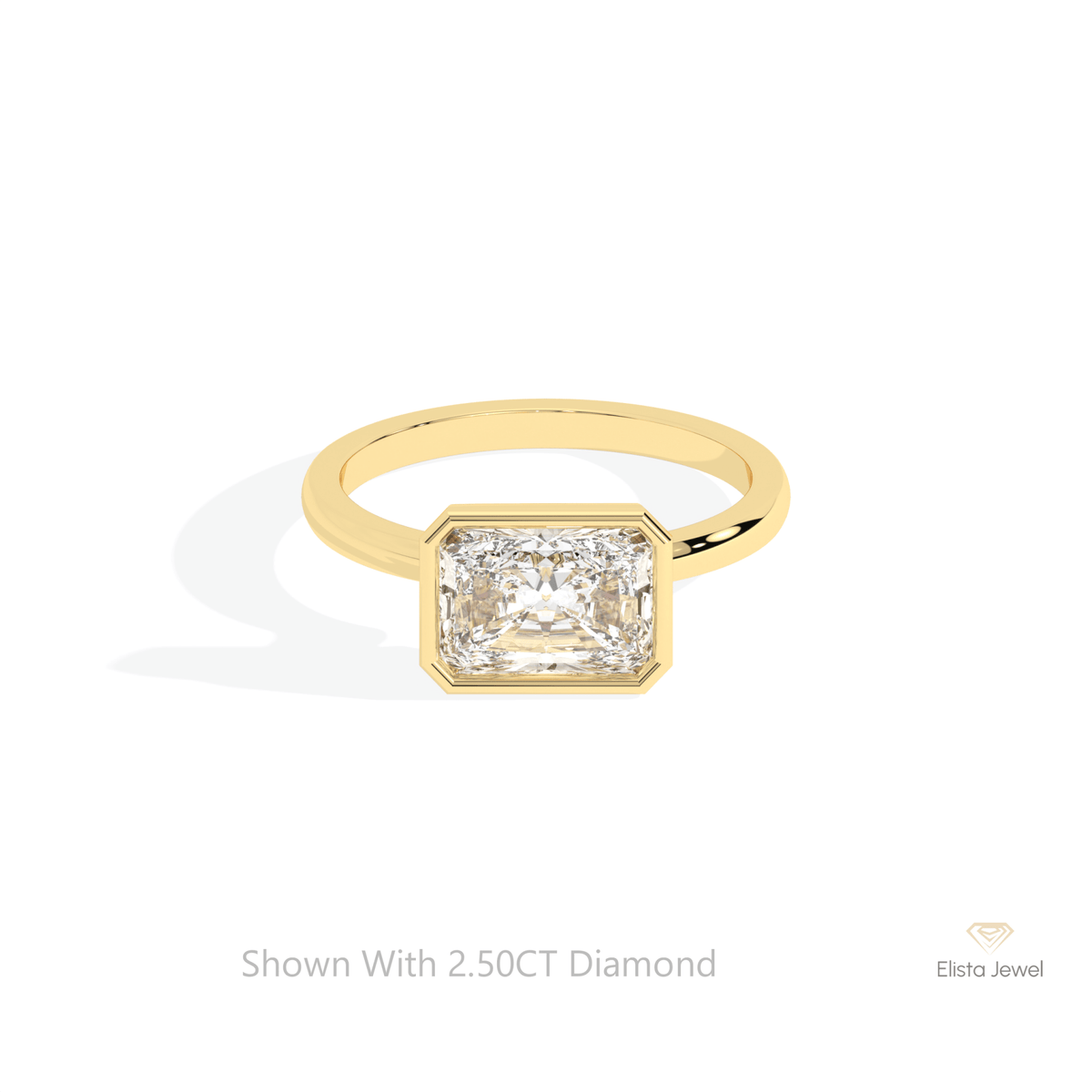 East West Radiant Cut Solitaire Lab Grown Diamond Ring in 10K White Gold - Front View