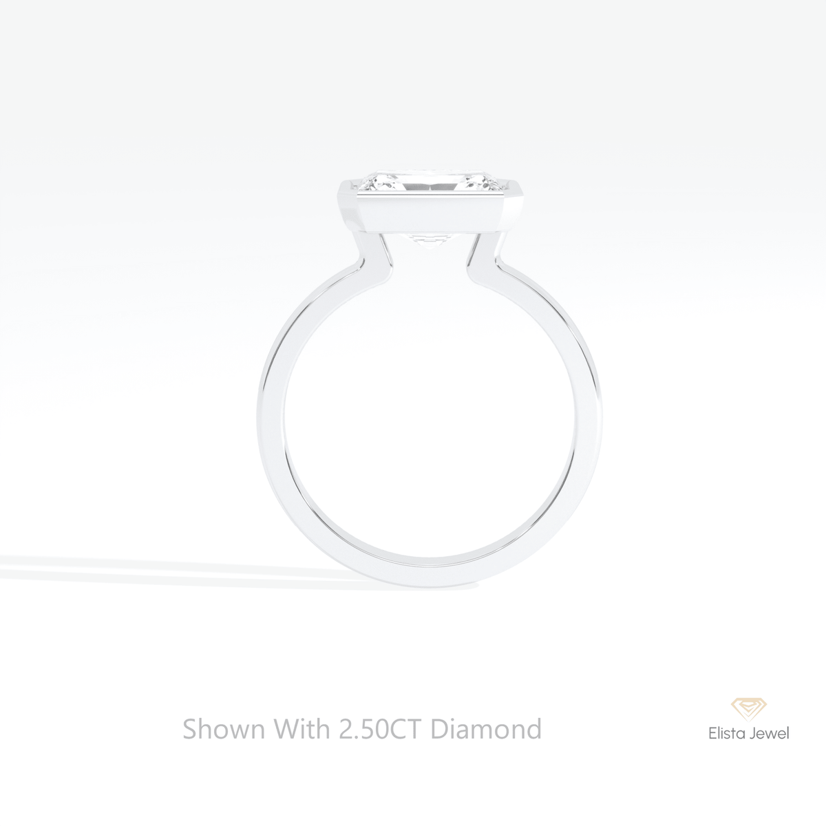 East West Radiant Cut Solitaire Lab Grown Diamond Ring in 18K White Gold - Close-up View