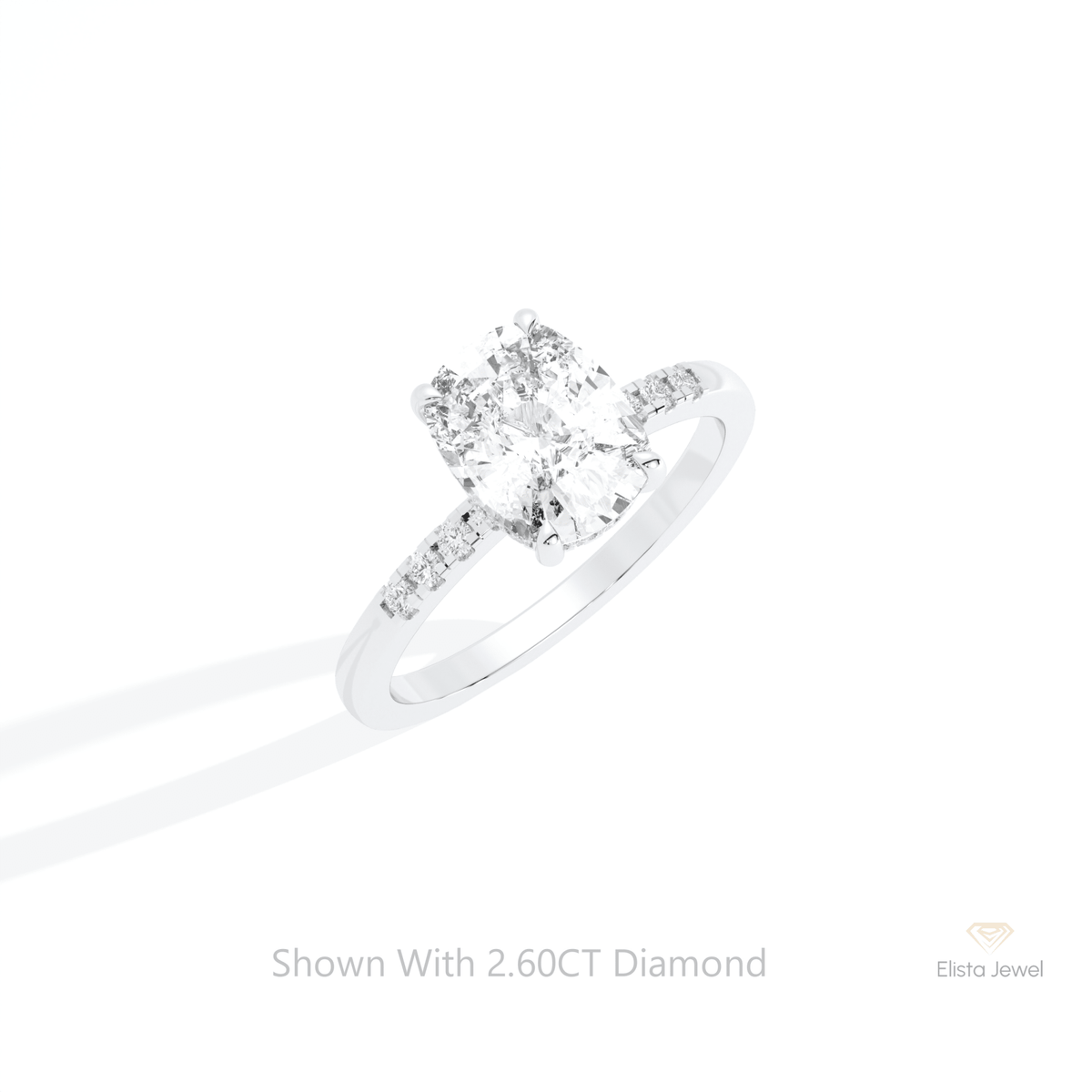 Elongated Cushion Cut Accent Lab Grown Diamond Ring in 14K Rose Gold - Profile View