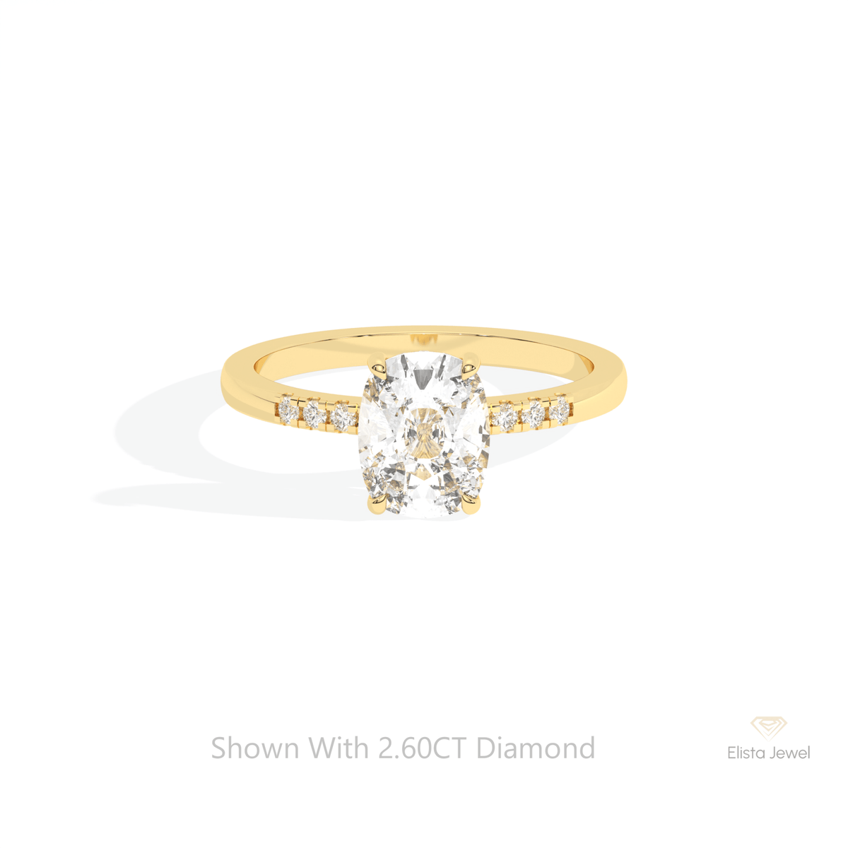 Elongated Cushion Cut Accent Lab Grown Diamond Ring in 10K White Gold - Front View