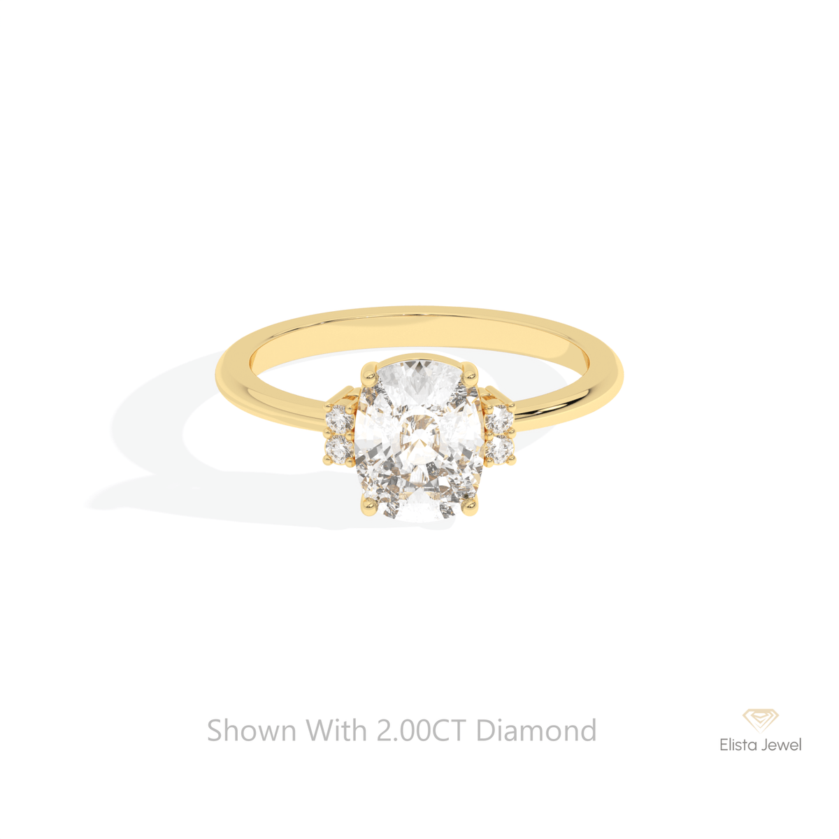 Elongated Cushion Cut Cluster Lab Grown Diamond Ring in 14K Yellow Gold - Detail View