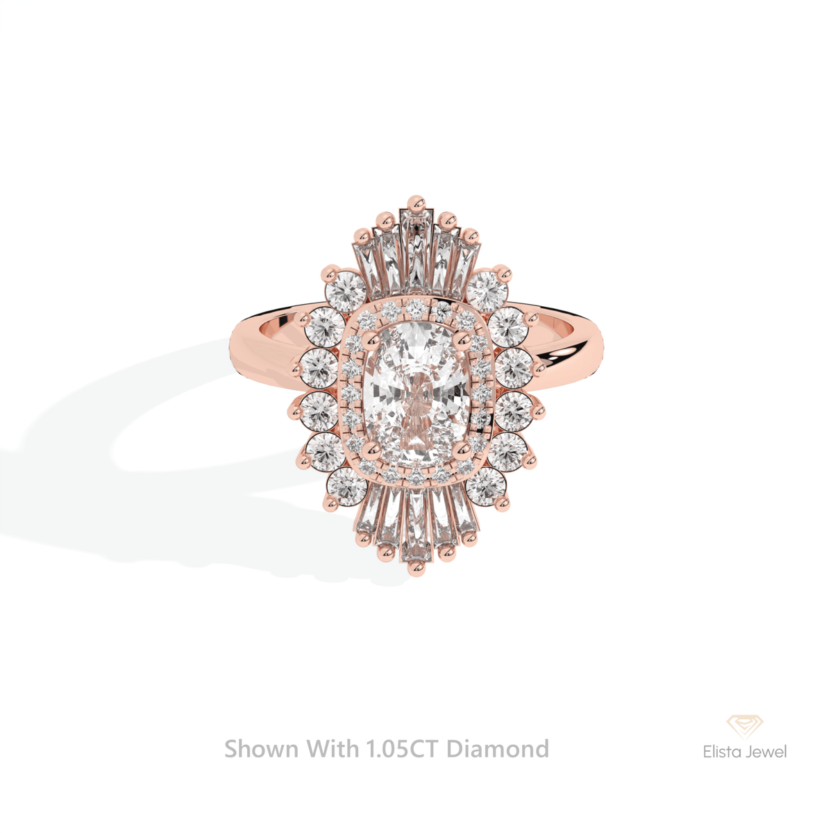 Elongated Cushion Cut Double Halo Art Deco Lab Grown Diamond Ring in 10K White Gold - Front View